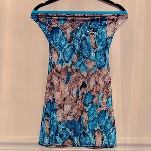 Blue & Tan snakeskin print stripper mini dance tube dress